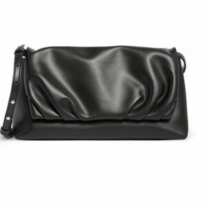 BCBG Black Leather Pleated Flap Shoulder Bag